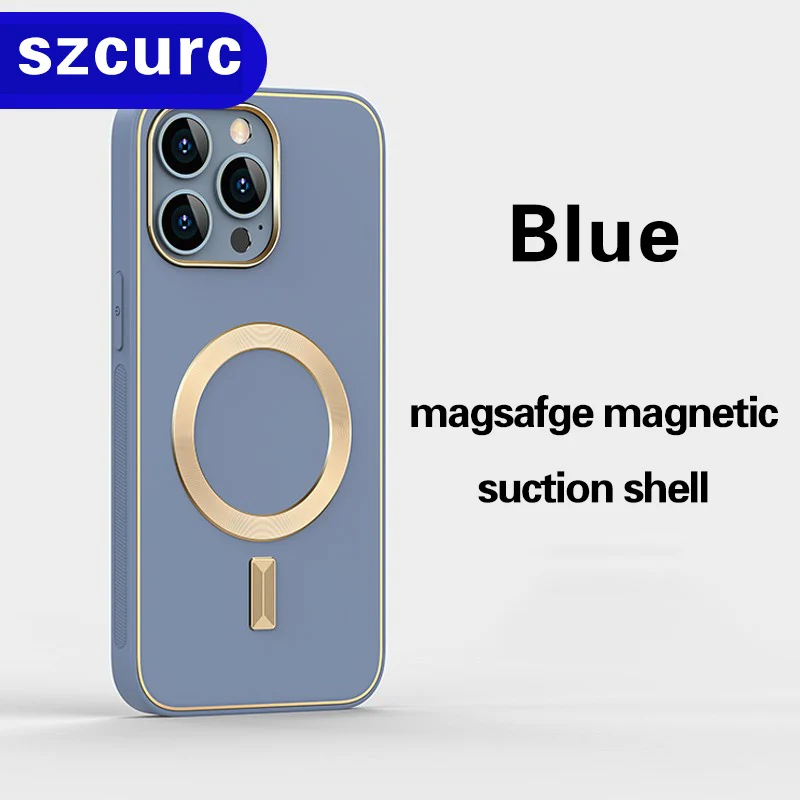 

2022 New Magnetic suction magsafe High-end luxury For iPhone 14 Pro Max Phone case 14Plus ultra-thin Plain leather dermis cover