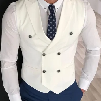 Gilet da uomo avorio doppio bottone solido con gilet con risvolto per matrimonio, compleanno, banchetto, ufficio, lavoro d'affari, gilet da uomo