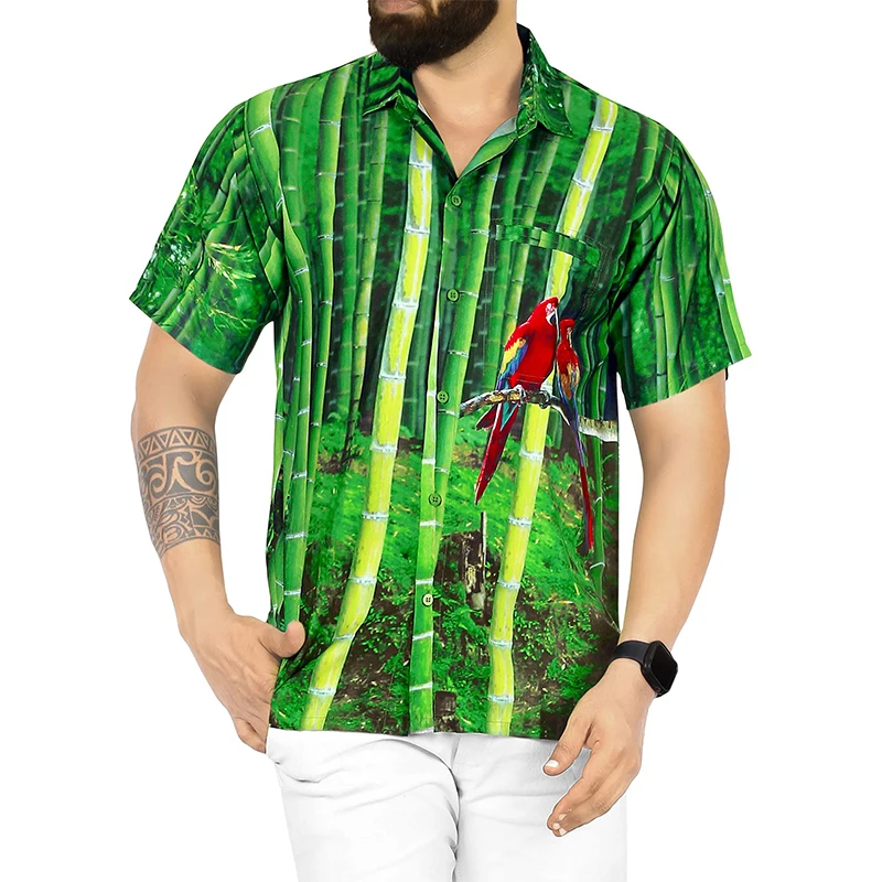 thumbnail image 1 of Camisa elegante de playa para hombre con estampado 3D, manga corta, botones de verano, vacaciones, estilo tropical, Aloha, 1 of 4