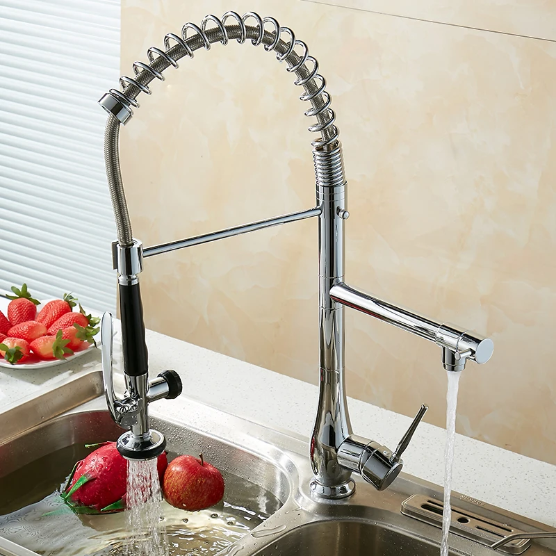

Vidric Kitchen Faucet Chrome Brass Tall kitchen faucet mixer Sink Faucet Pull Out Spray Single Handle Swivel Spout Mixer Taps MH