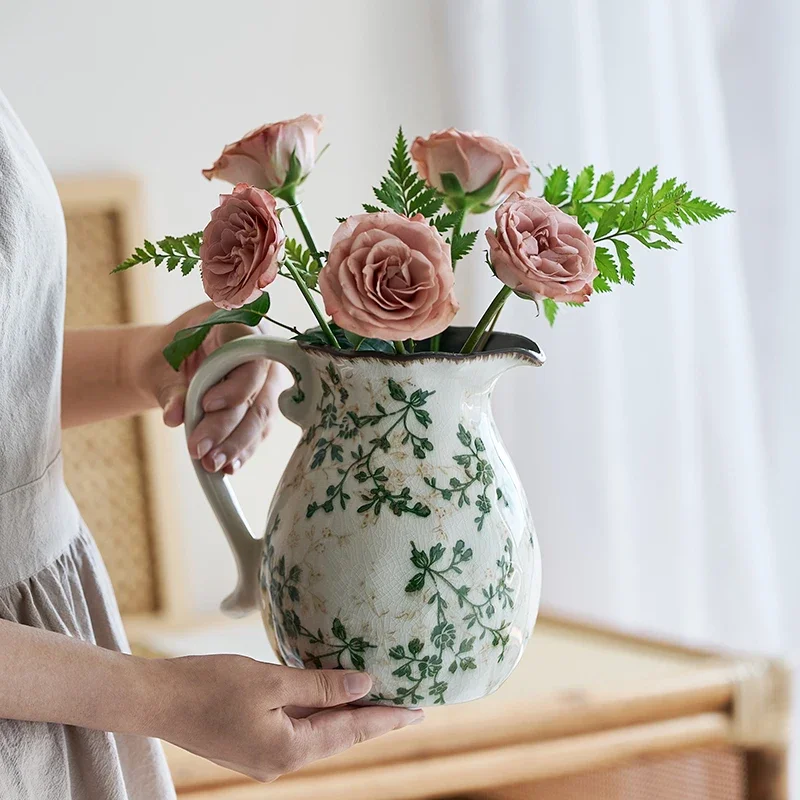 Retro Ceramic Vase Flower Vase for Home Decoration Table Decoration Pastoral Style Hydroponic Flower Arrangement Leaf Flower Pot 4