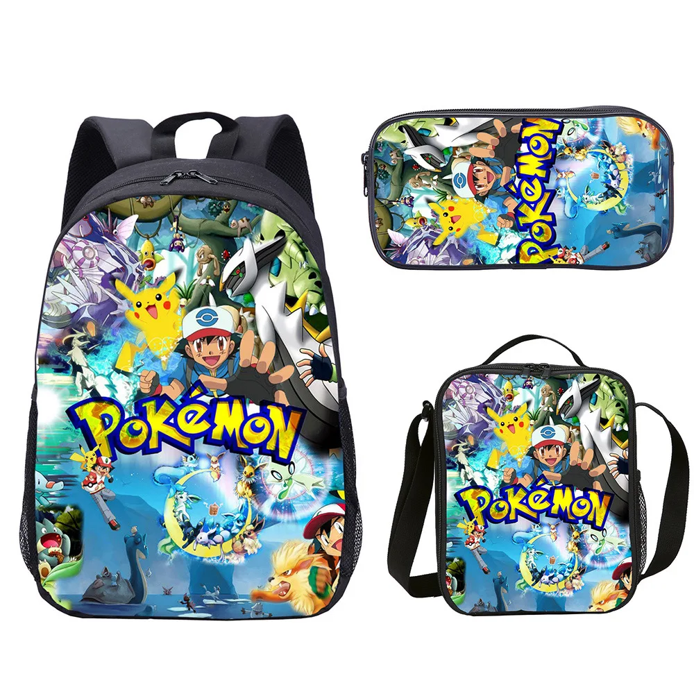 OMKARSY 3pcs Pokemon Pikachu School Backpack Lunch Box