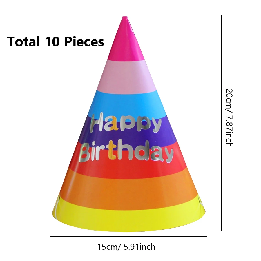 10Pcs Paper Cone Birthday Hats For Girls Boys Party Decorations