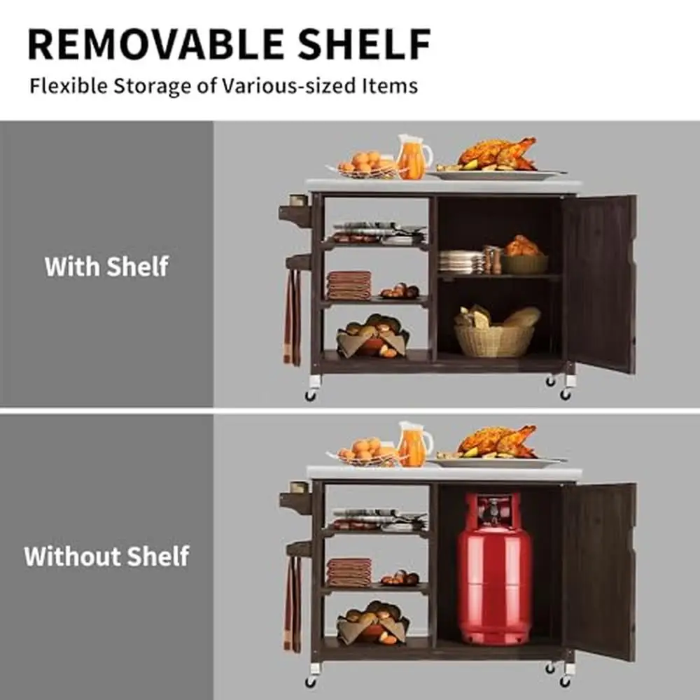 XL Outdoor Storage Kitchen Bar Table Spice Rack Wheels & Handle Solid Wood Cabinet Adjustable Shelf & Multi-Functional Storage Rack Kitchen Storage Cart