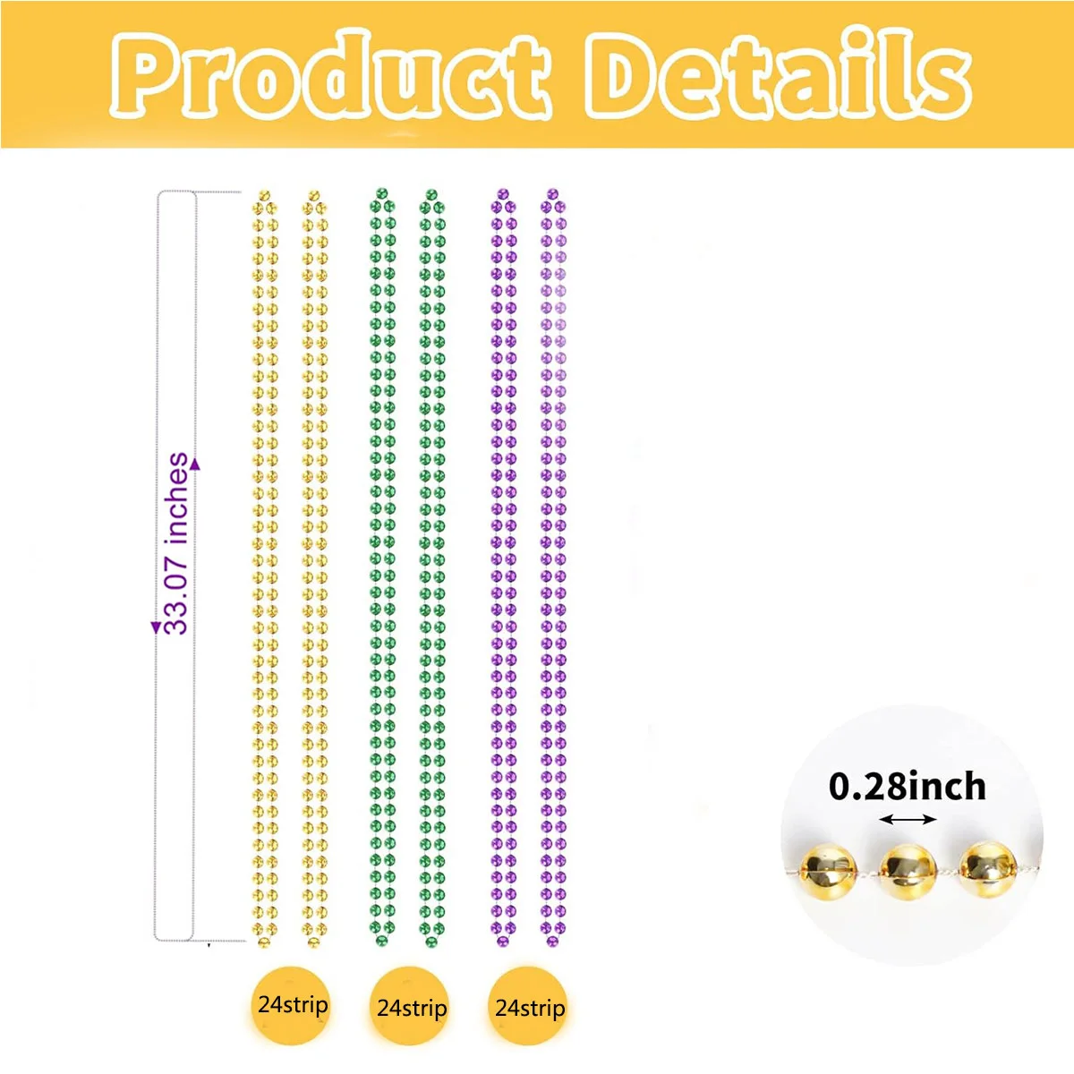 24 Stück Karneval 7 mm Perlen Halsketten Bulk Kostüm Halskette für Veranstaltungen und Partys Neuheit Metallic Farben Party Perlen Halsketten – Detail 26
