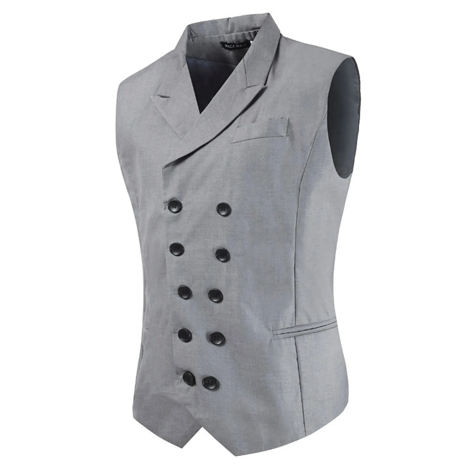 

Men's Casual Oversized Double Breasted Slim Fit Gentleman Suit Waist Coat Sleeveless Lapel Solid Color Formal Business Suit Vest