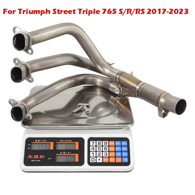 

Slip On Motorcycle Exhaust System Header Link Pipe Titanium Alloy Connect Tube For Triumph Street Triple 765 S/R/RS 2017-2023