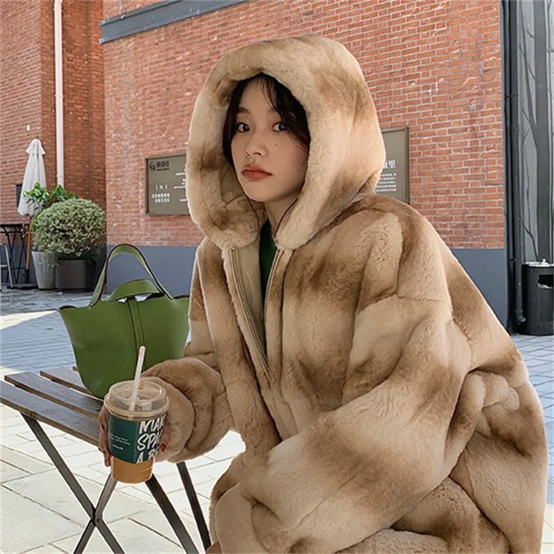 Winter Luxury Winter Fur Coat Ladies New Imported Rex Rabbit Fur Thermal Coat Multi-style Striped Furry Coat