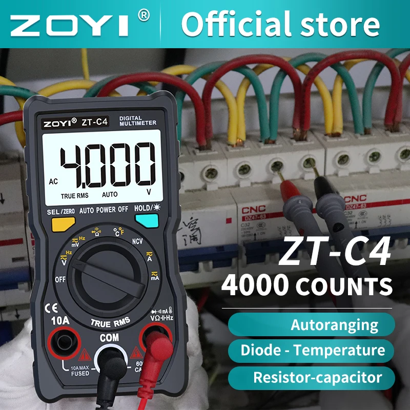 

ZOYI Digital Multimeter ZT-C1/C2/C3/C4 4000 Counts precision True RMS Auto Range Ammeter Voltmeter Smart Capacitor Temperature