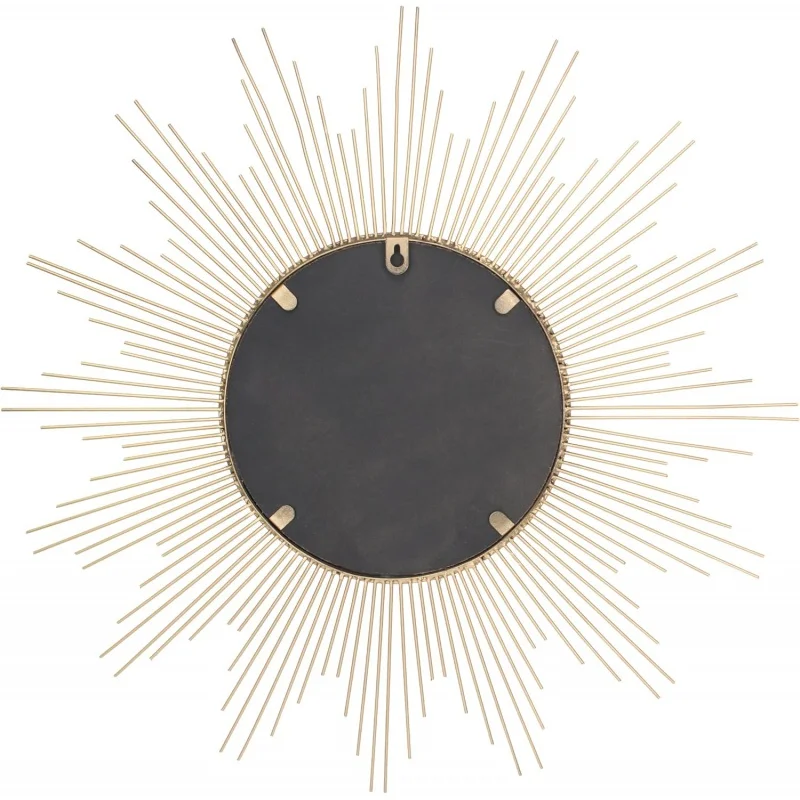 Round 23" Antique Gold Metal Starburst Hanging Wall Mirror with Attached Mounting Bracket, Decorative Decor for Living Room