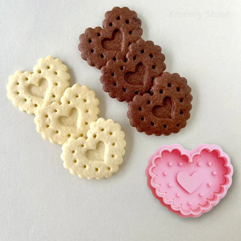 PTaizjjz Valentines Cookie Cutter, 6 STKS Plastic Hart Cookie Cutters en Stempels, Valentijnsdag Hartvormige Biscuit Cutter Set