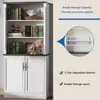 Bookcase with Doors, 71 inch Tall Bookshelf with Storage Cabinet, Floor Standing Wood Bookcase with Adjustable Shelves, 5