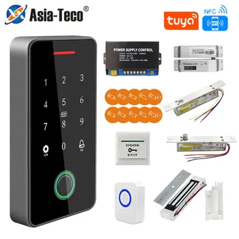 Asia Teco 야외 IP67 방수 RFID 13.56MHz 생체 지문 액세스 제어 키트, 전자 도어 오프너 + WIFI 게이트웨이