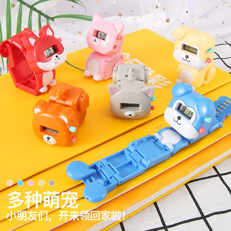 Neue Nette Kinder Uhr Spielzeug Cartoon Hund Kaninchen Affe Fox Brown Panda Verformung Digitale Uhren für Kinder Jungen Mädchen Geschenk uhr