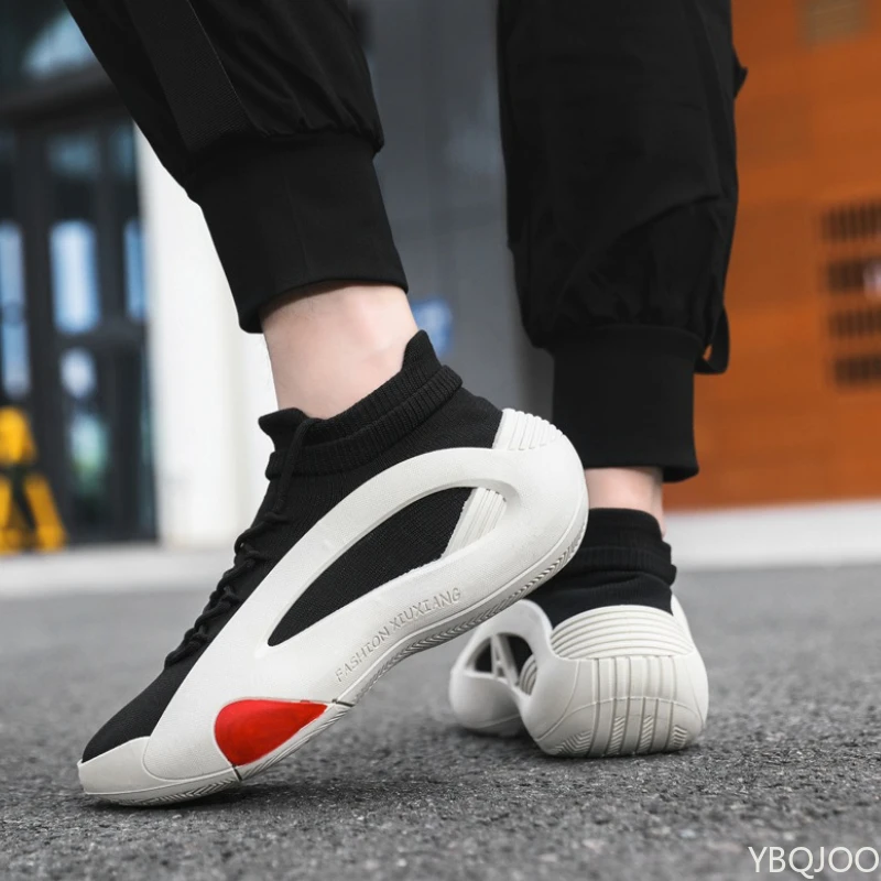 Spring and Autumn New Elastic Socks Men's Shoes Mid Top Breathable Thick Bottom Casual Large Size Men's Designer Shoes