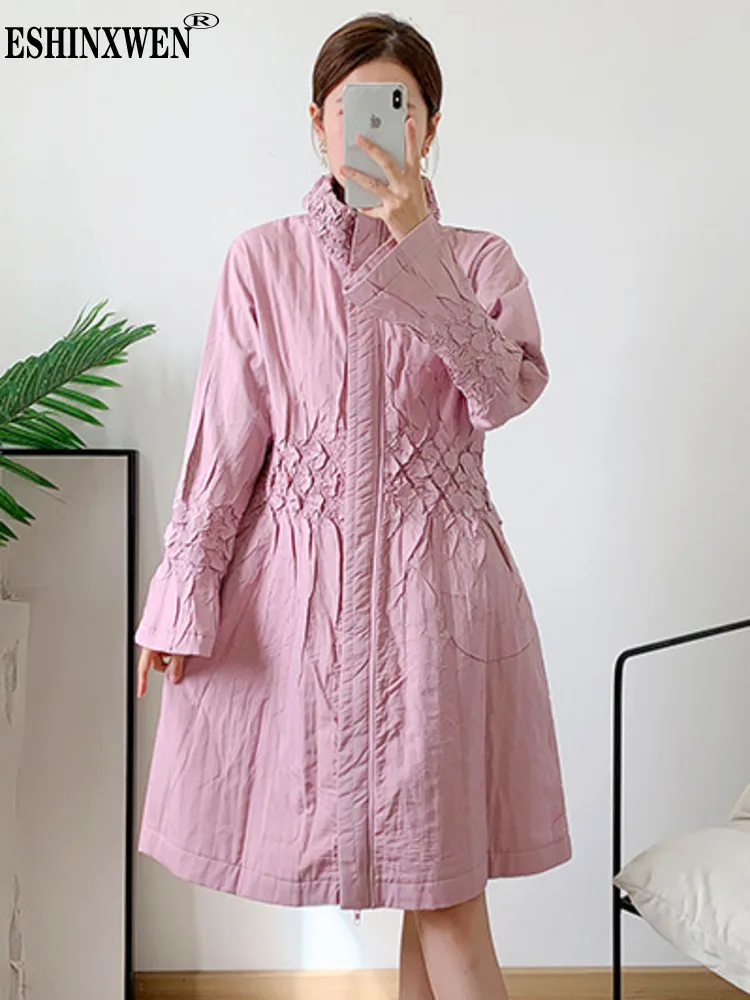 

Eshin Pleated Waist Tucked Large Pocket Embossed 2023 Autumn And Winter Medium Length Cotton Dress Women's Fashion New TH2976