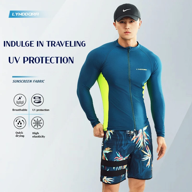 SAILBEE UV Protection Lycra Rashguard Men Long Sleeve Swimsuit Swim Rash Guard Quick Dry Surf Driving T Shirt For New Swimming