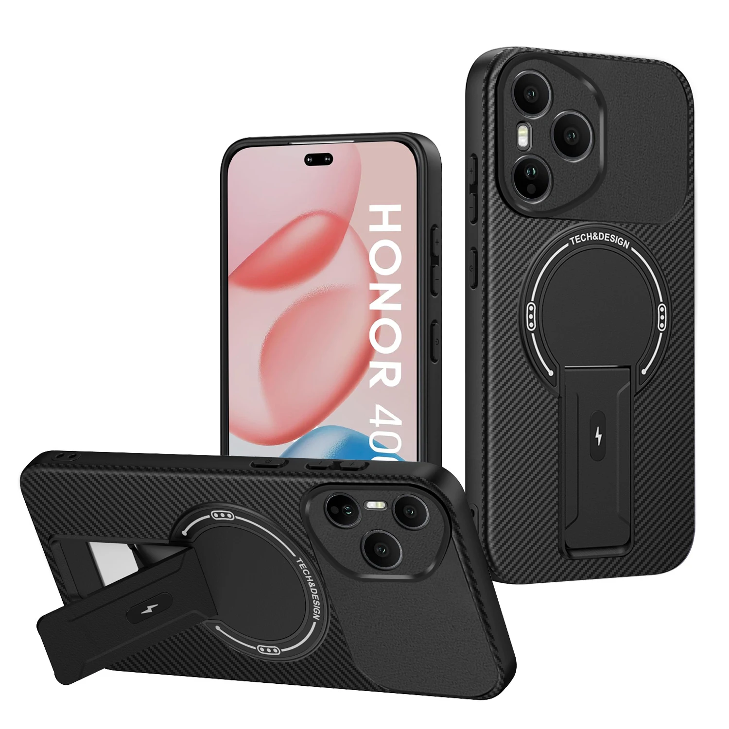 Luxury Magnetic Carbon Stand Case | Wireless Charging Phone Back Cover