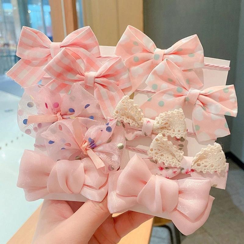 1 Set Baby Girls Hair Bands Candy Color Big Bow Children Girls Tie Ponytail  Head Rope Hair Loop Flower Mesh Hairpin Barrettes