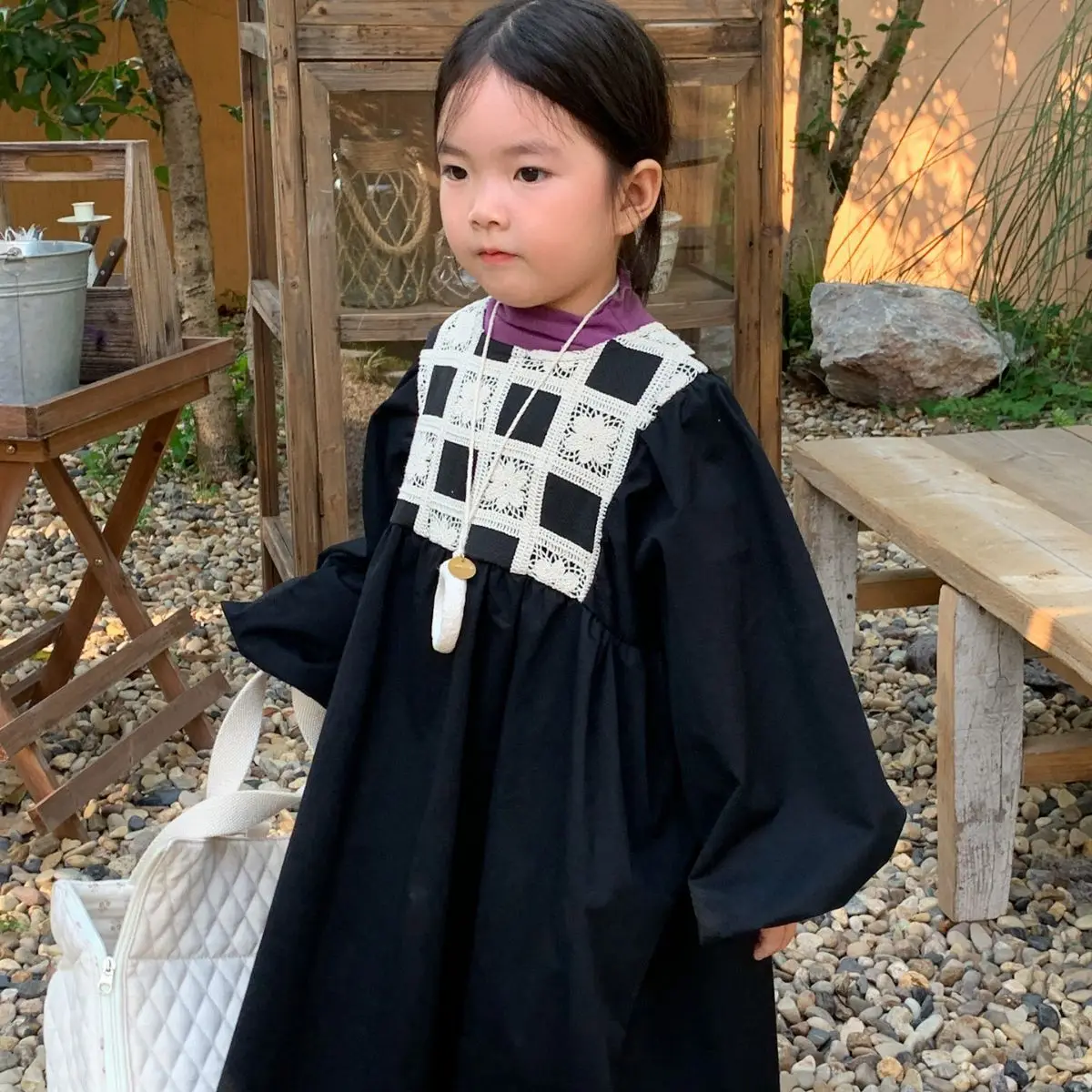 

Girls Casual Dresses Korean Childrens Clothing Korean Puff Sleeve Embroidery Retro Girls Autumn New Princess Style Vintage