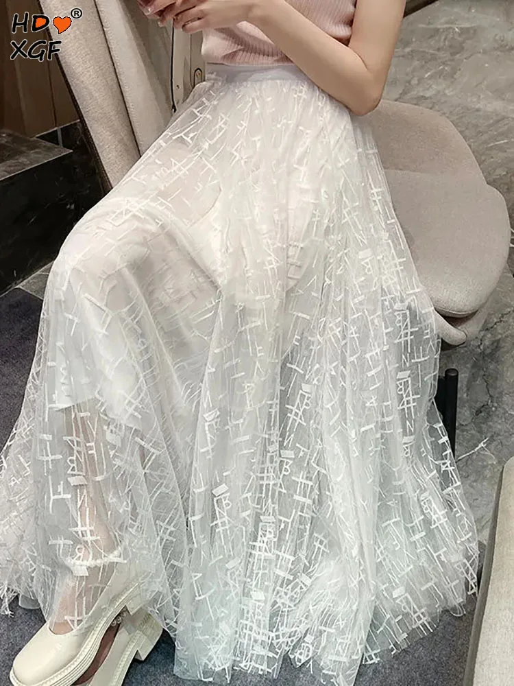 

Женская длинная юбка с блестками, элегантная трапециевидная юбка из тюля с эластичным поясом, украшенная блестками, лето 2023