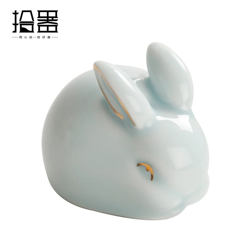 Ru Kiln open piece Jade Rabbit cute rabbit tea pet decoration piece boutique can raise ceramic tea play pen holder, tea pet ornaments