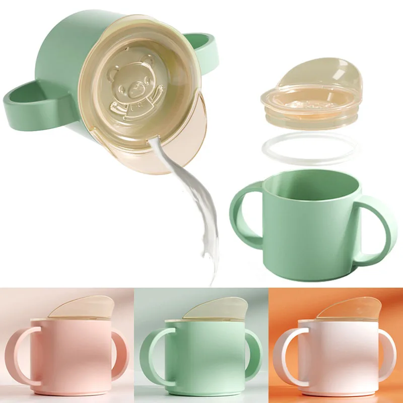 Baby Feeding Cups Kid Learning Drinking Cup Double Handle Flip Lid Leakproof Infants Water Cups Bottle BPA Free Lid