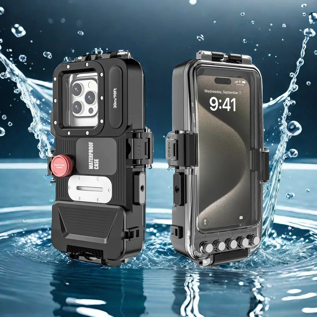 

2024New 30M 98FT Bluetooth Full Sealed IP68 Waterproof Professional Diving Case For iphone 15 Pro 14 13 12 11 Pro Max Plus Cover