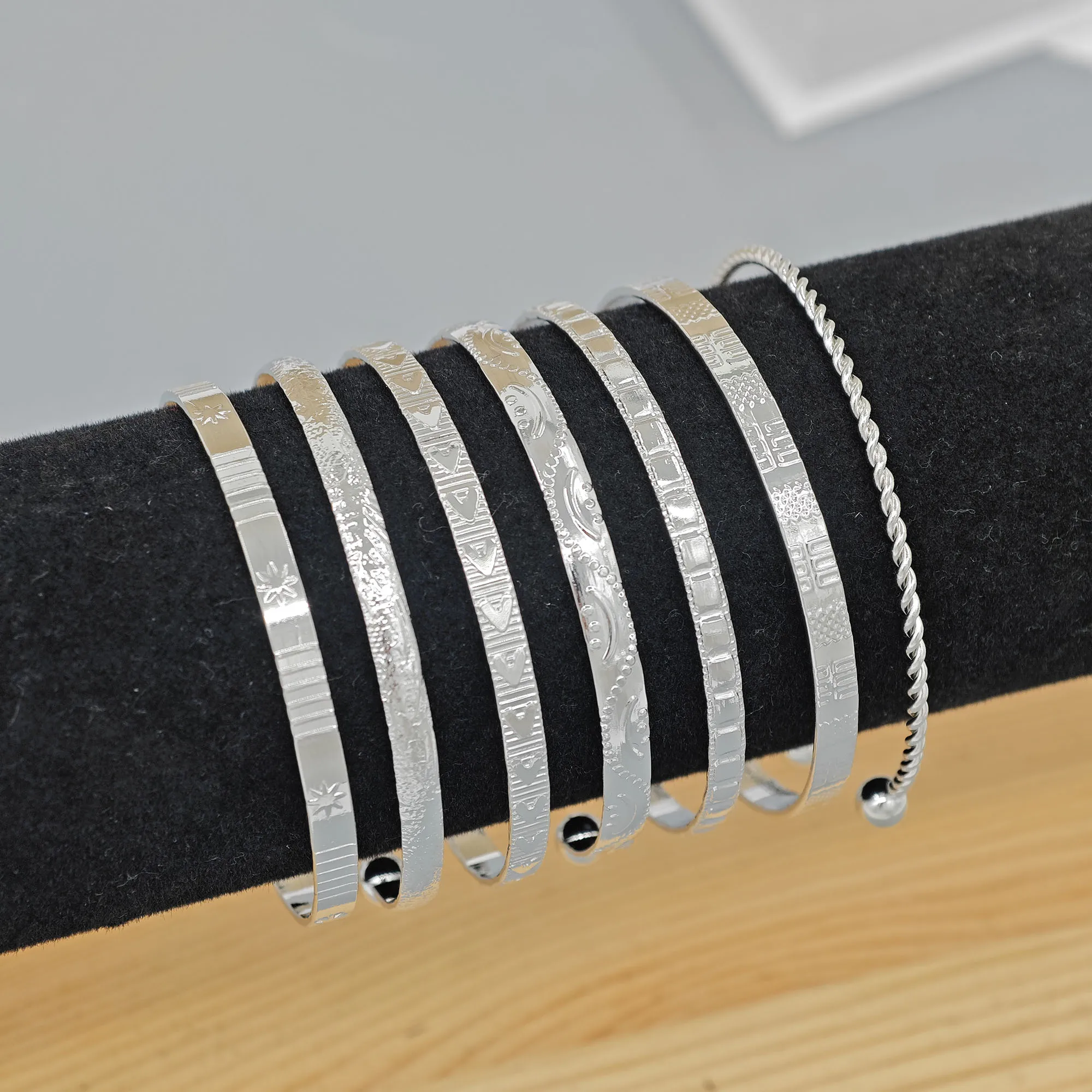 7pcs Retro, minimalist, fashionable mix and match, open mouth bracelet, handmade accessories, layered style 2