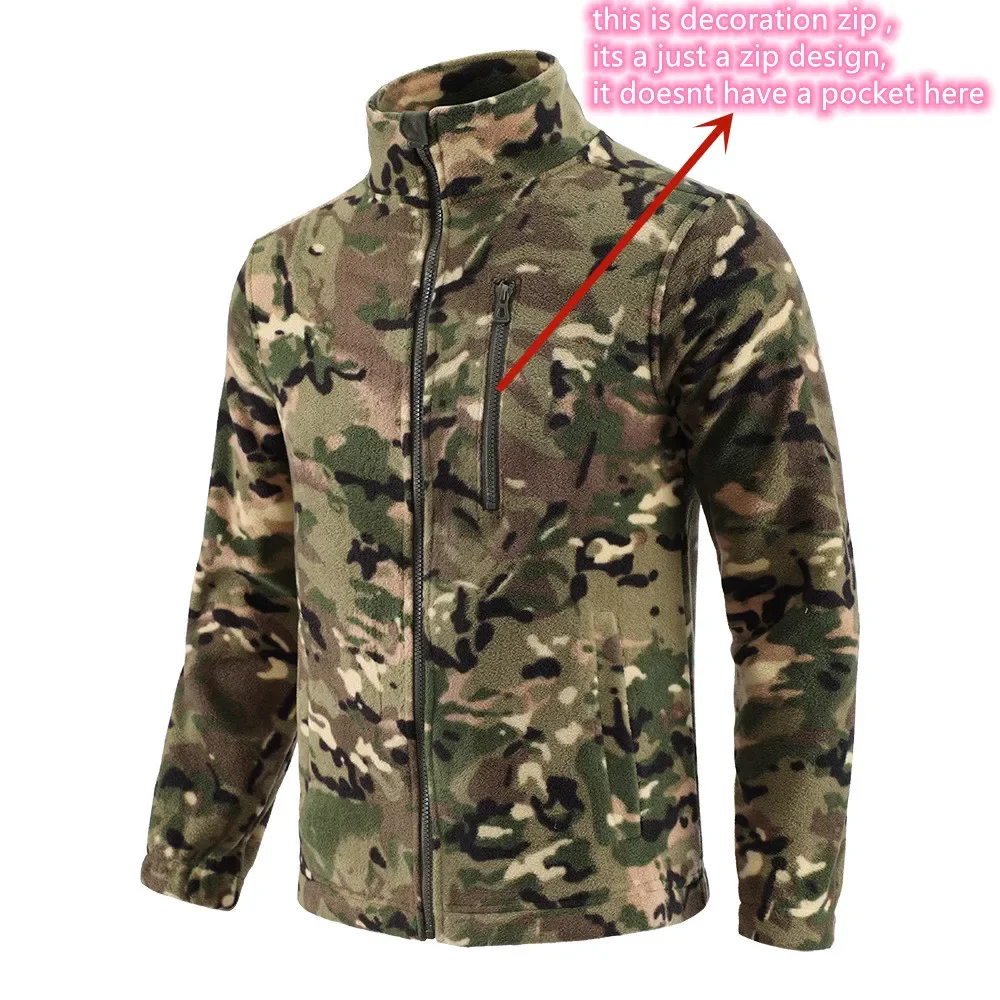 Men's Soft Fleece Tactical Hiking Jackets Zipper Camo Jacket Tactic Coat Airsoft Hunting Clothes