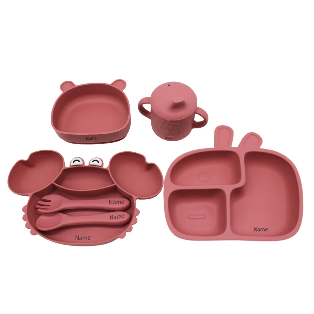 6-Piece Silicone Tableware Set with Free Name Engraving Creative gifts tailored for boys and girls