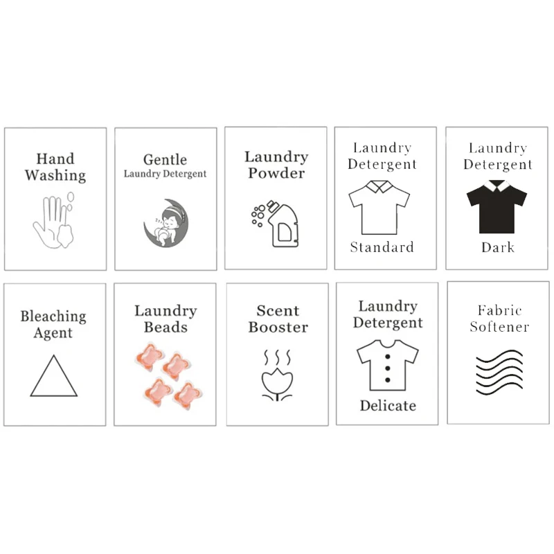 10Pcs/Set Laundry Bottle Labels Detergent Softener Bleaching Agent Scent Booster Sign Posted Stickers Printed Label Dispenser