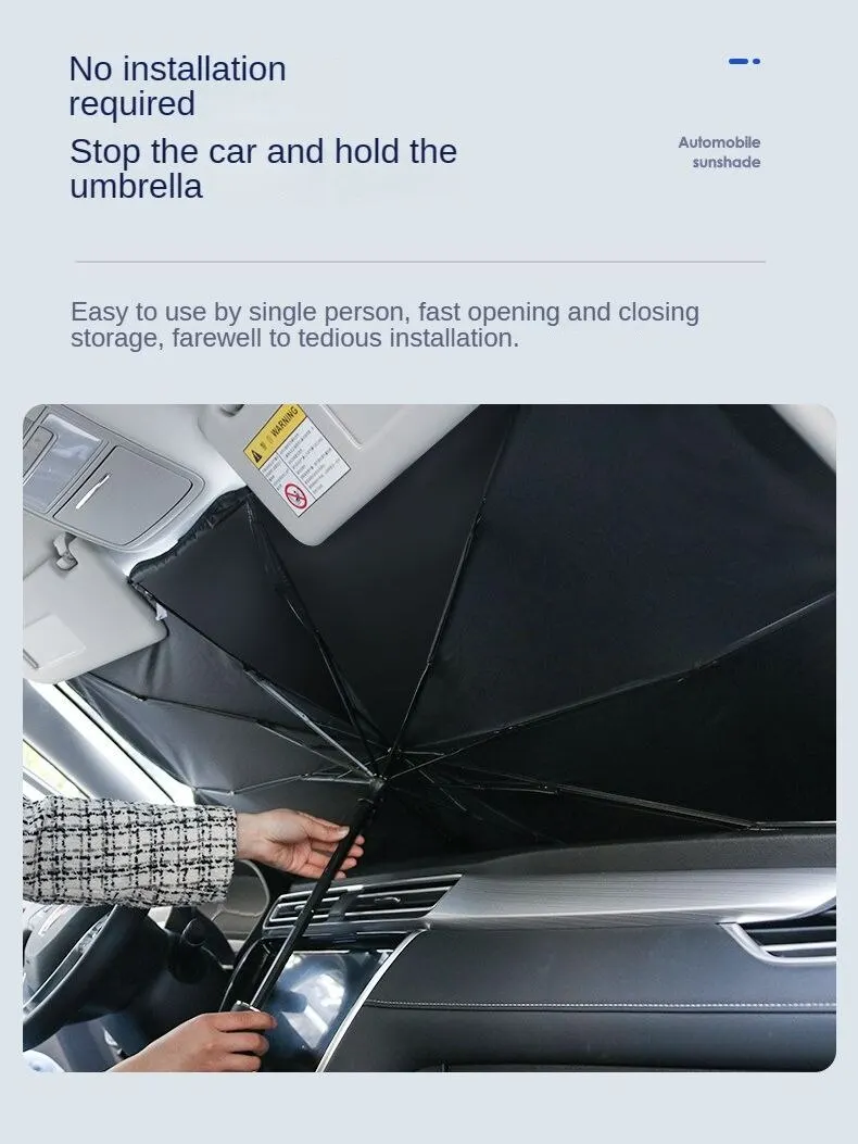 Portable Car Parasol with Pull Ring Umbrella Handle Foldable Car Sunshade for Summer Outdoor Auto Protection