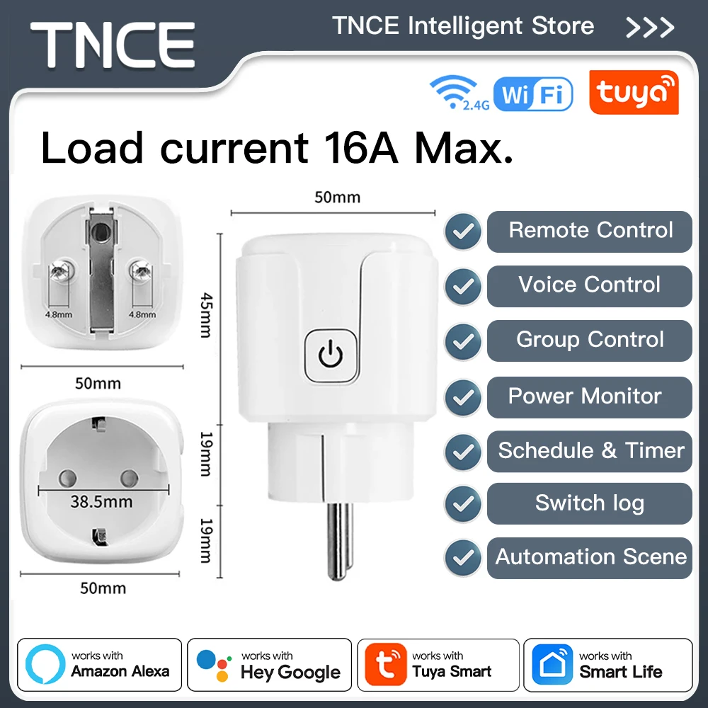 TNCE TUYA Smart Plug WiFi or Zigbee3.0 Socket EU 16A/20A Power Monitor Timing Function Voice Control Work With Alexa Google Home