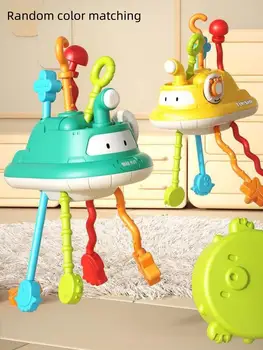 1-3Year Babies Random color matching Sensory Montessori Toys Silicone Pull String Toy for 0 12 Months Teething Small boat desig 1