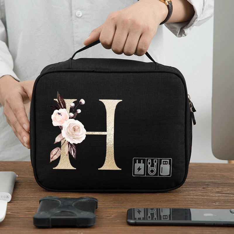 

Three-Layer Digital Storage Bag USB Data Cable Earphone Wire Pen Power Bank HDD Organizer Portable Letter Print Travel Kit Case