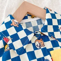 Summer 2023 New In! Cute Newborn Baby Boys' Short Sleeve Plaid Cartoon Print Romper Jumpsuits Kids Infant Cotton Clothes 4