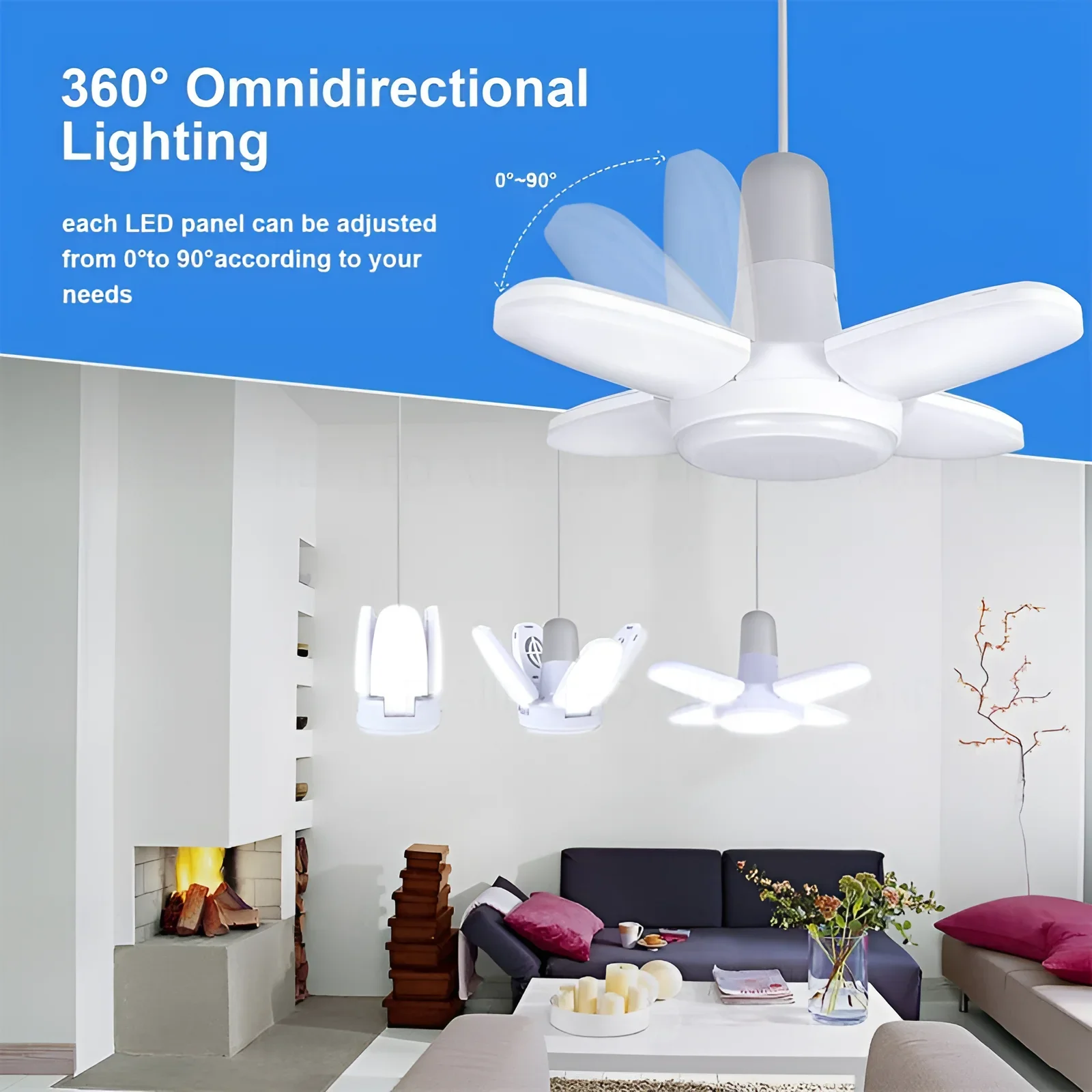 Foldable LED Light E27 85-265V Home Ceiling Light Garage 3/4 Fan Angle Adjustable Cool/Warm White 3000-6500 ceiling light