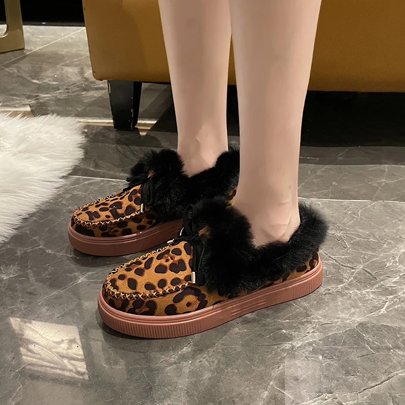 Women Winter Ankle Boots Suede Leather Snow Boots Plush Natural Fur Warm Slip-on Ladies Shoes Flats Platform Boots Large size 43