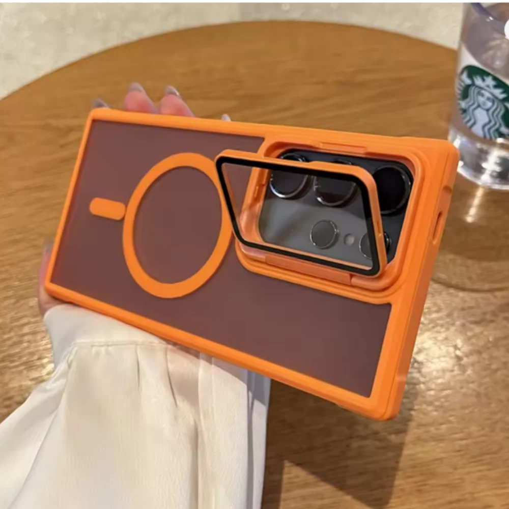 Frosted Magnetic Holder Phone Case with MagSafe Compatibility and Camera Protector