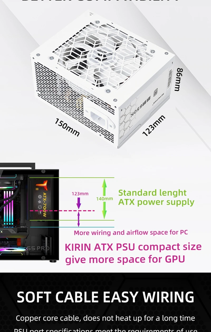 Black Chassis Power Supply ATX-500W 80PLUS PSU for Gaming computers, Graphics ca