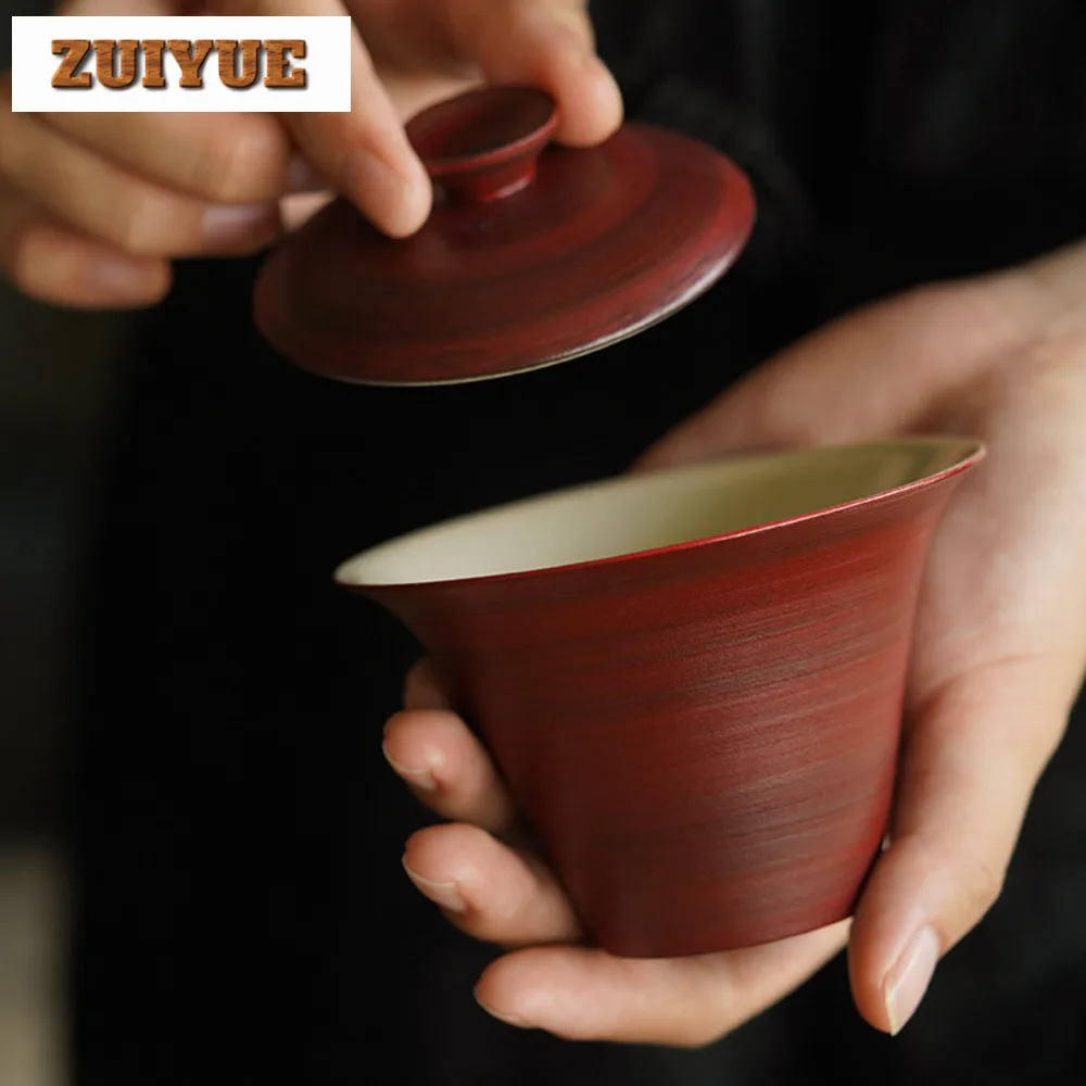 150ml Hawthorn Red Stoneware Cover Bowl Japanese Handmade Gaiwan Luxury Tea Tureen Chinese Tea Cup Services Ornaments Gifts
