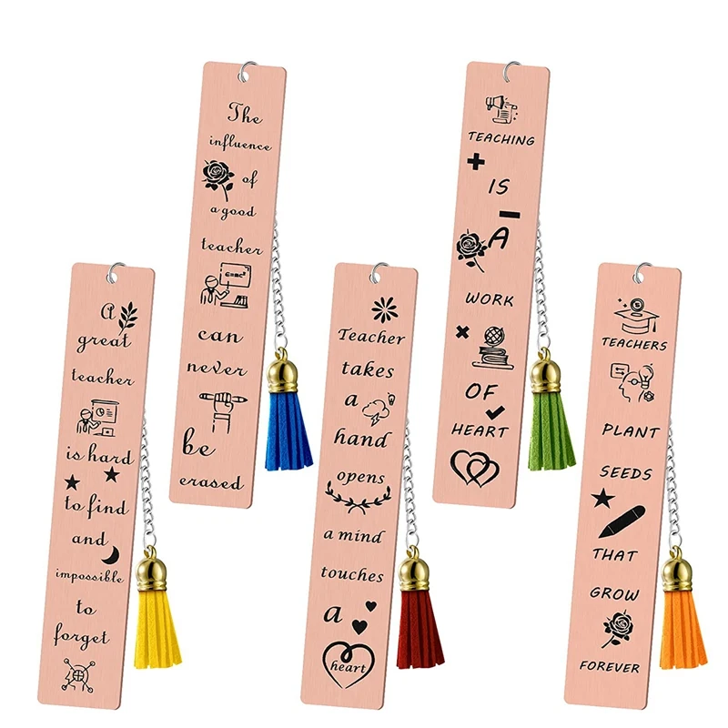 7 Pcs Teacher Appreciation Gifts from Students Metal Bookmark Teacher Book Page Marker with Pendant for Teachers Tutors Birthday Xmas Graduation Presents for Book Lover Reading Supplies Gold 