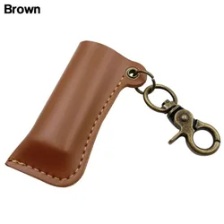 Elegant Retro PU Leather Lighter Case - Stylish Protective Shell with Keychain Attachment (Brown)