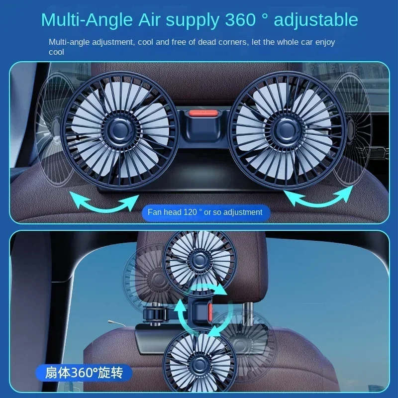 Car Seat Back Cooling Fan USB Charge Dual Head Fan 360 Degree Rotation Neck Portable Cooler for Summer Car Accessories