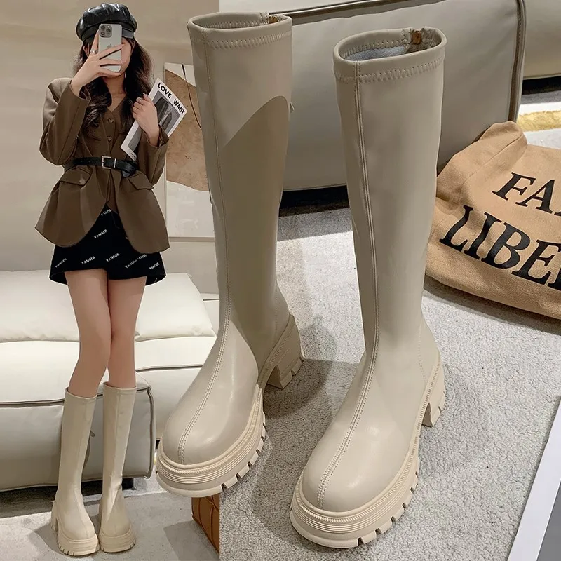 

Thick bottom Long barreled knight boots Women's 2023 Autumn and Winter New Middle cylinder Niche over the knee boots female