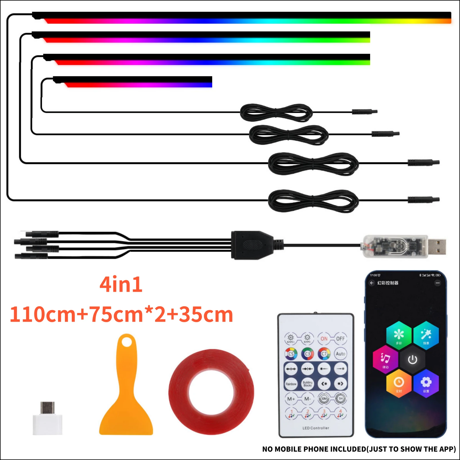 ตัวเลือกสินค้า แถบไฟ LED อะคริลิค RGB ปรับสีได้ ตกแต่งบ้าน