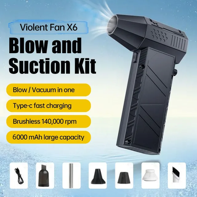 X6 Violent Fan 140000RPM Powerful Air Blower Vacuum Dust Cleaner Type-C Charging Strong Winds 53m/s Brushless Turbo Jet Blower 6
