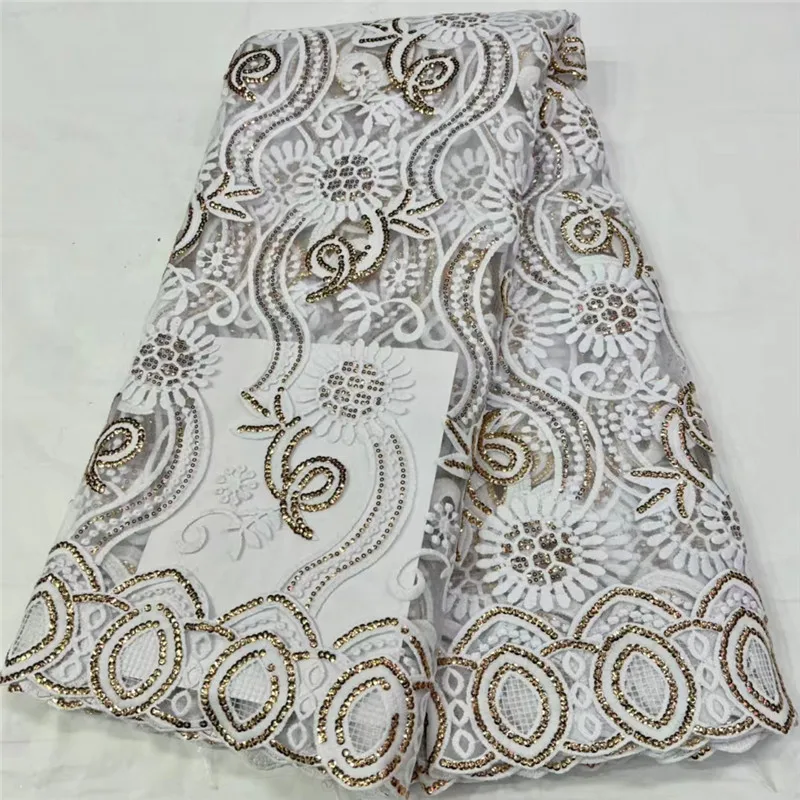

White African Lace Fabric 2023 High Quality Lace Nigerian Sequin Lace Fabric French Milk Silk Fabric For Wedding Dress