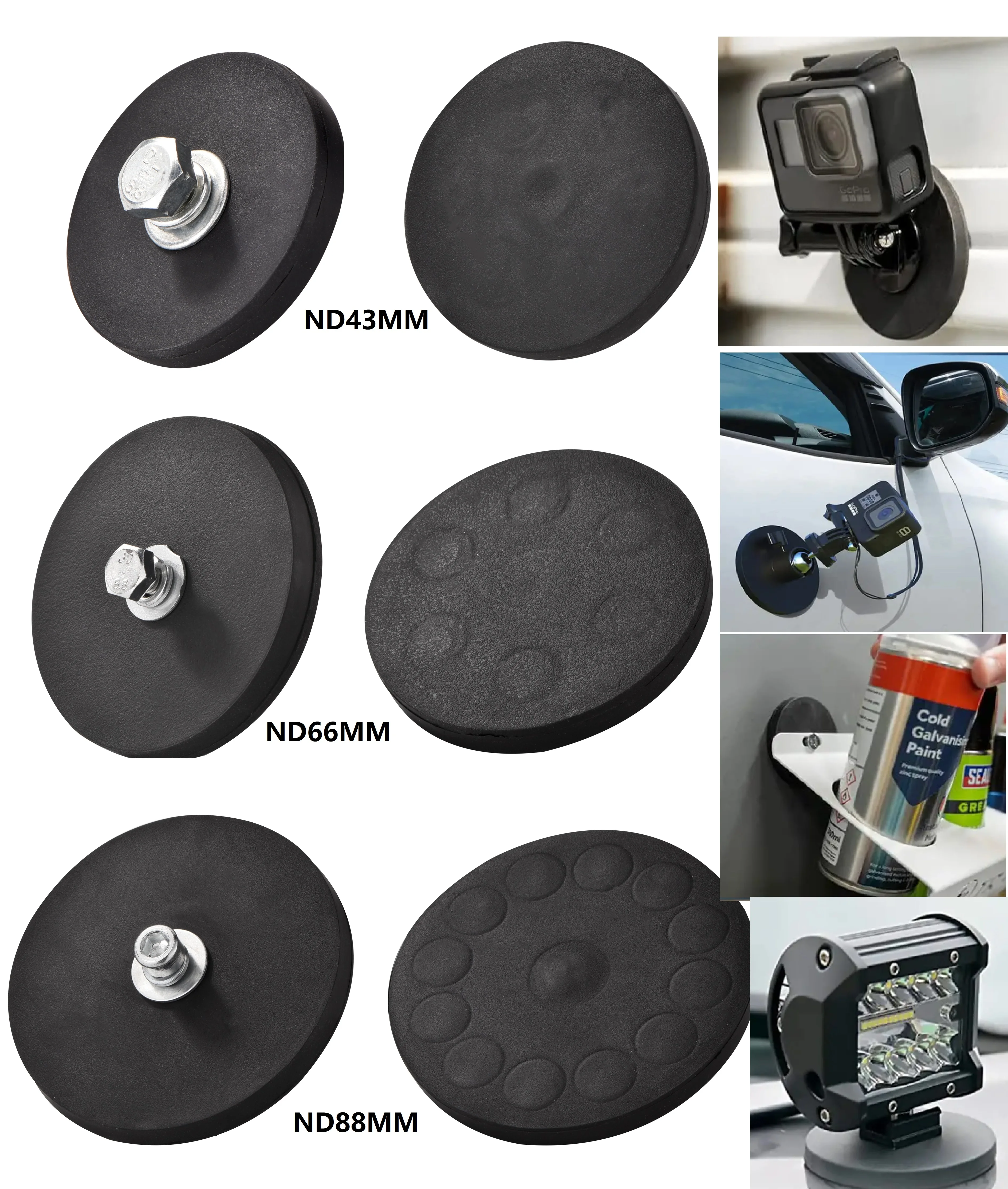 M6/M8 Internal Thread Magnetic Base Mount Bracket Clamp LED Work Light Bar Holder SUV Offroad 2PCS 43mm/66mm/88mm